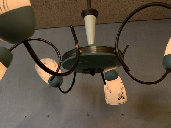 Image 1 of Vintage kroonluchter jaren vijftig ook wel Spider hanglamp genoemd.
