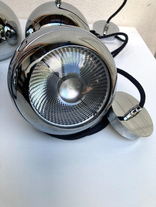 2 lampade a sospensione vintage in metallo cromato degli anni '90