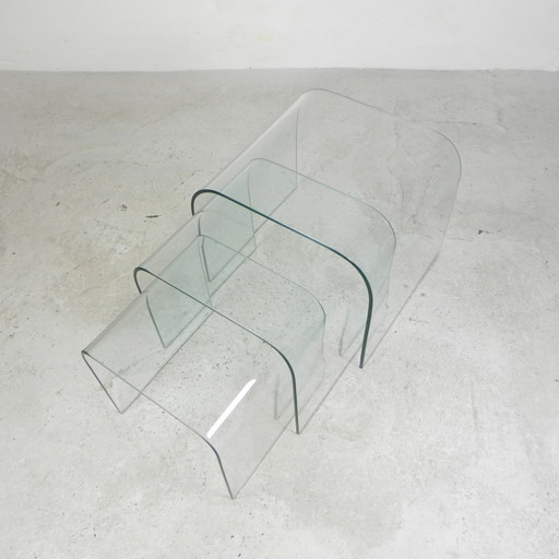 Satz von 3 Glastischen von Angelo Cortesi für Fiam