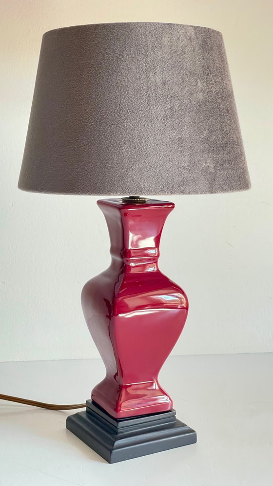 Image 1 of Vintage Ceramic and Velvet Lamp