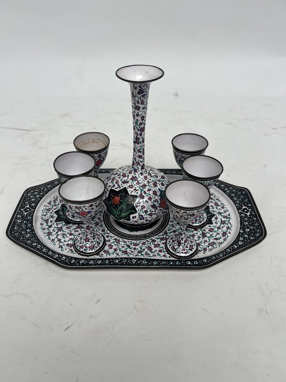 Image 1 of Vintage Perzische mina art emaille wijn set