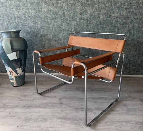 Image 1 of Vintage Wassily stoel – Cognacbruin leer – Fasem