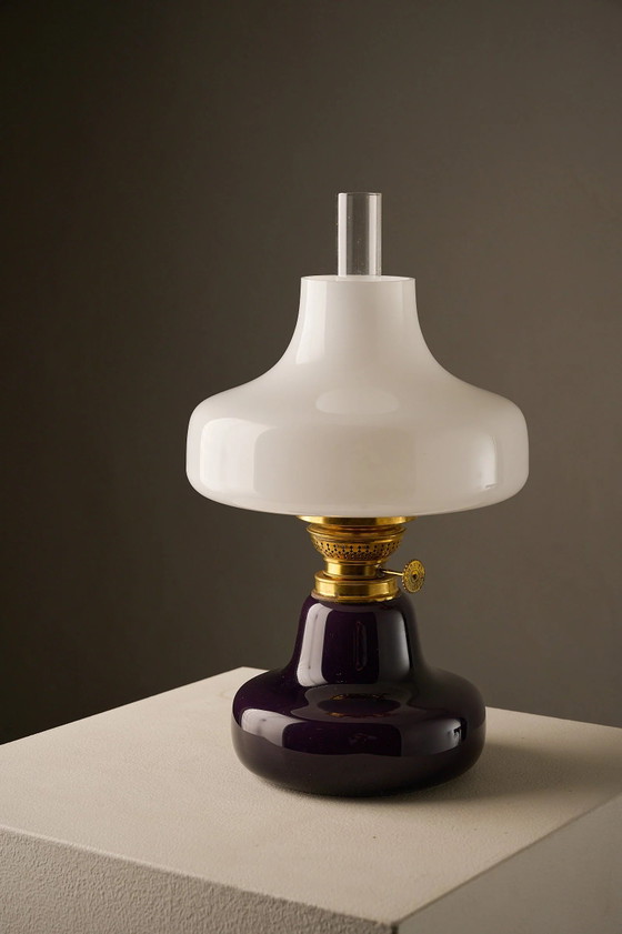 Fog & Mørup El-Oline Purple Table Lamp, Denmark, 1960s, Glass, Brass, White (photo 7 of 9)