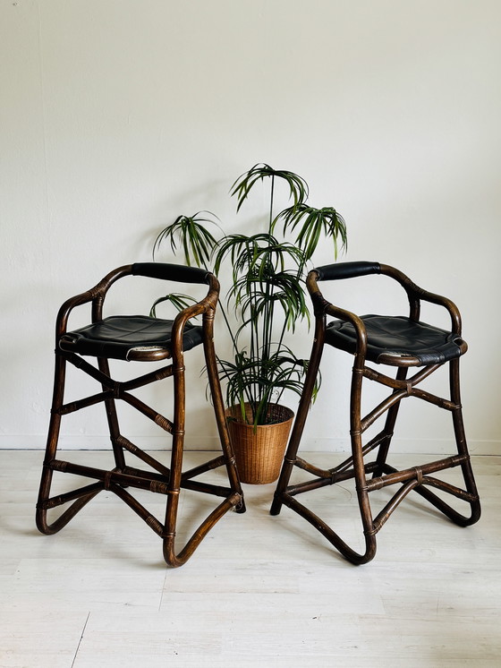 Image 1 of Vintage Bamboo Barstools Horsnaes Denmark 1970s