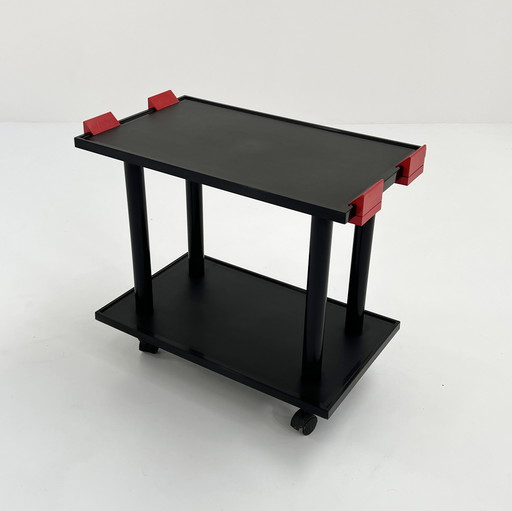 Chariot postmoderne noir et rouge par Anna Castelli Ferrieri pour Kartell, 1980S