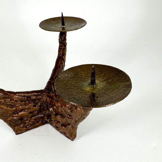 Sculptural Vintage Candle Holder, Brutalism, Mid Century, Metal, Brown, Organic Modern (photo 10 of 12)