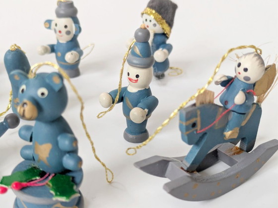 Image 1 of 14 x Vintage Kerstversieringen in Doos | Duitse Volkskunst Houtdecoratie uit de Jaren 80