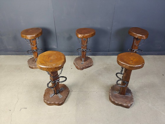 Image 1 of Vintage brutalist bar stools, set of 5 - 1960s