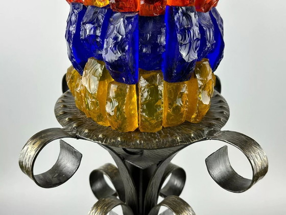 Image 1 of 60er 70er Jahre Brutalistische Stehlampe Eisen & Glas Stehleuchte Mid Century