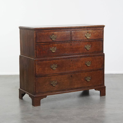 Classic low antique English chest of drawers/ chest on chest