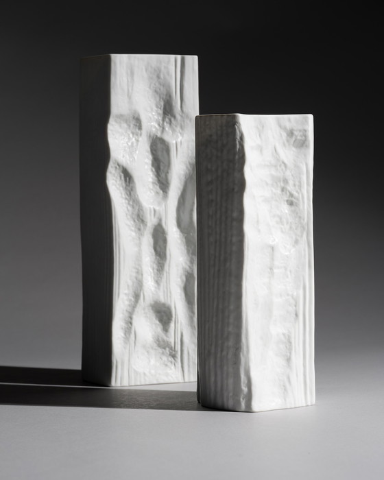 Image 1 of Rosenthal Studio-Linie Vase Op Art Allemand Duo Martin Freyer Années 70 Bisque Porcelaine