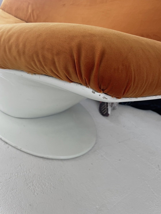 Image 1 of Space Age fiberglass sofa upholstered in orange velvet