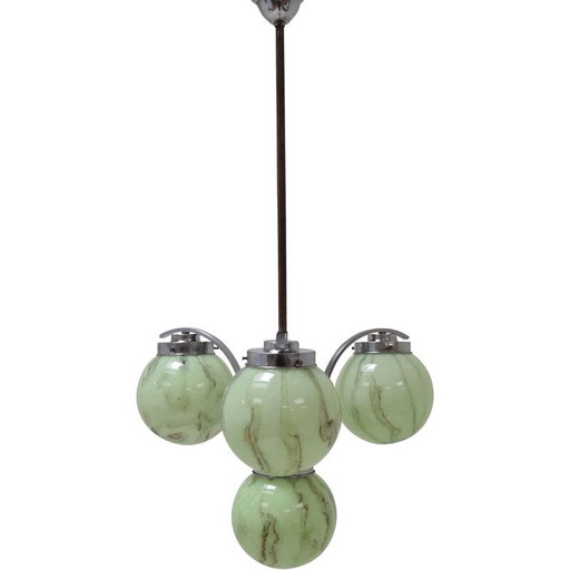 Vintage art deco chandelier in chrome and metal, Czechoslovakia 1930