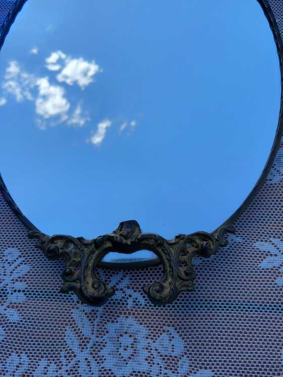 Image 1 of Vintage Ovale spiegel met bronzen messing omlijsting