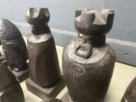 Image 1 of Großes, handgefertigtes Schachfigurenset aus Holz, 1960er Jahre