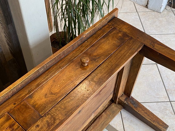 Image 1 of Rustic farmhouse coffee table in solid wood with 2 drawers, circa 1930
