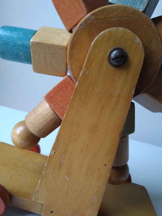 Image 1 of vintage wooden toy block mill, block cart