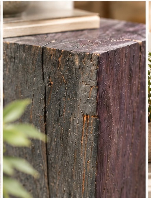Socle / Table d'appoint sculptural en chêne Wabi-Sabi – Bois massif récupéré (35 cm)