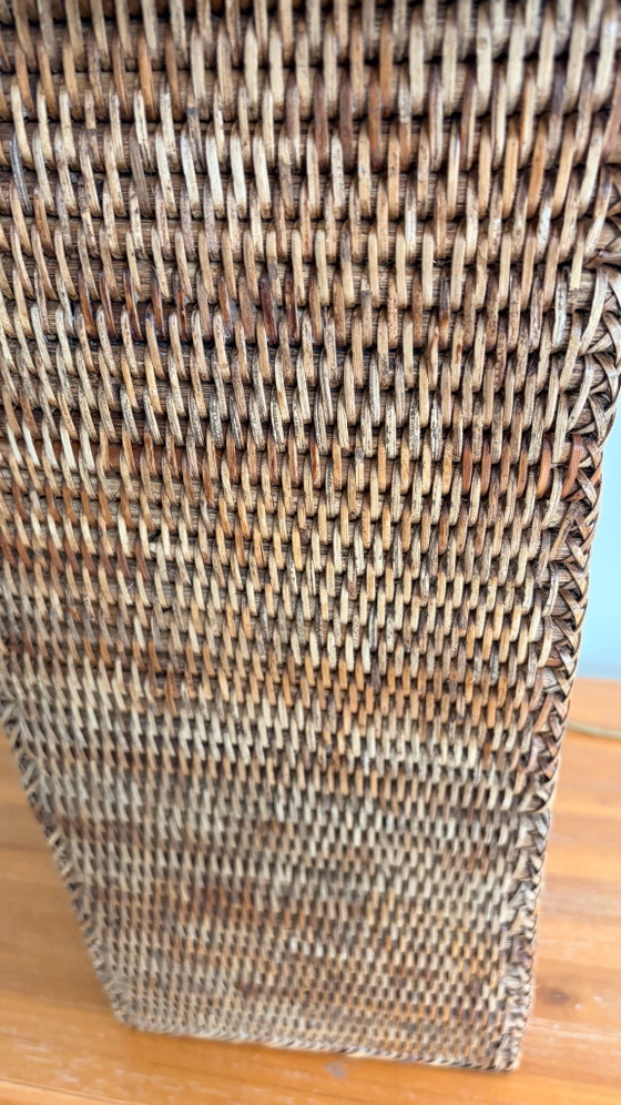XXL Vintage Birman Osier & Rotin Colonne Lampe, Textile, Beige (photo 10 sur 15)
