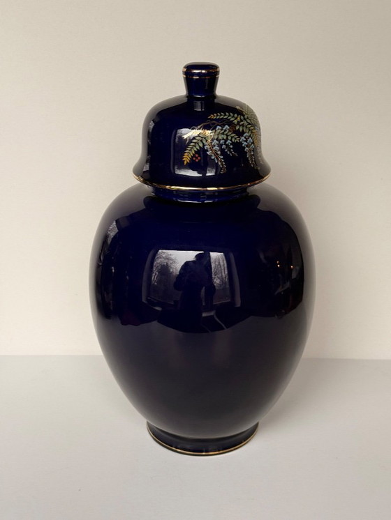 Image 1 of Japanische kobaltblaue Porzellanvase und Schale aus 22-karätigem Gold