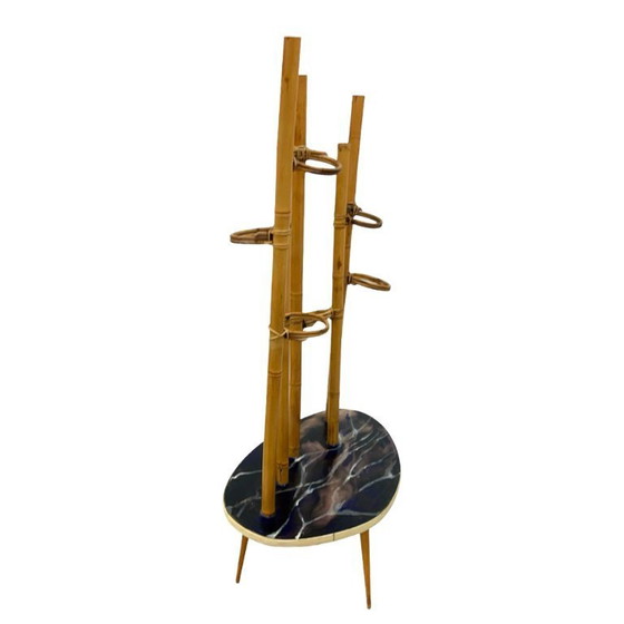 Image 1 of Mid-Century Modern Plant Stand – Europe, 1960s-1970s, Bamboo & Artistic Resin Tabletop