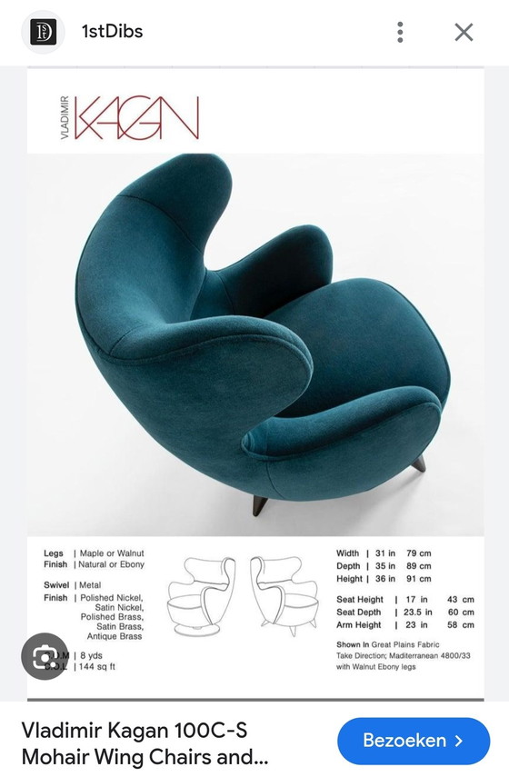 Image 1 of Sillón orejero con respaldo alto Vladimir Kagan