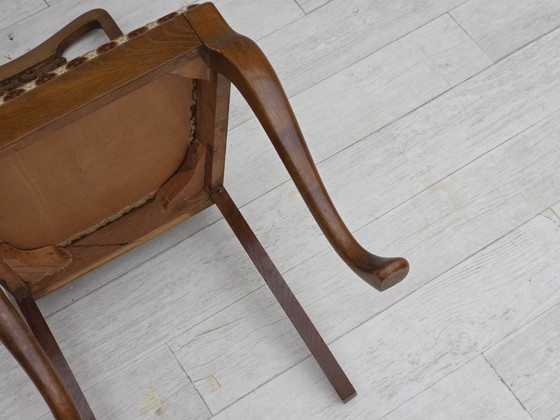 Image 1 of 1930s, set of 6 Danish vintage chairs, furniture velour, oak wood, reupholstered.