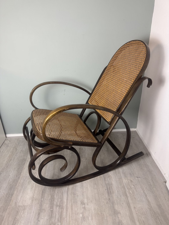 Image 1 of Thonet Style Rocking Chair with Rattan