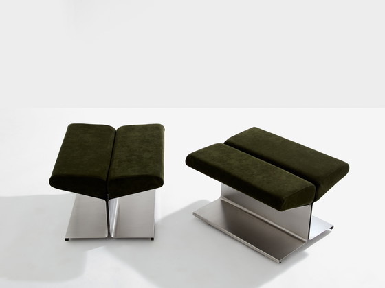 Image 1 of Paul Geoffroy per Uginox pouf in acciaio inox e alcantara 1975