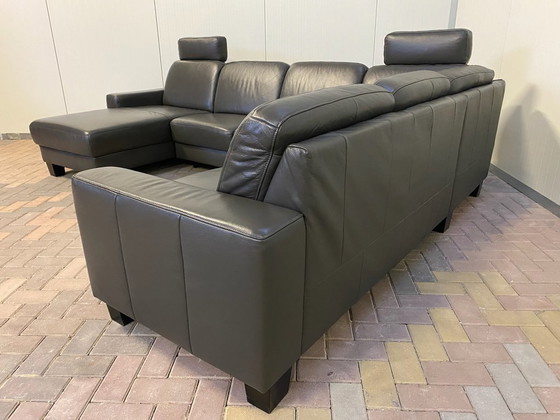 Image 1 of Schönes Echtes Leder Schwarzes U-förmiges Sofa