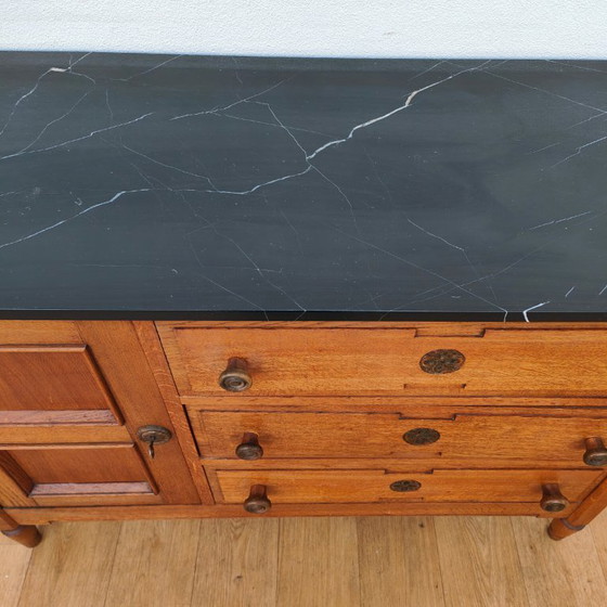 Image 1 of Vintage Frans dressoir commode, ladekast, badkamermeubel met marmer blad