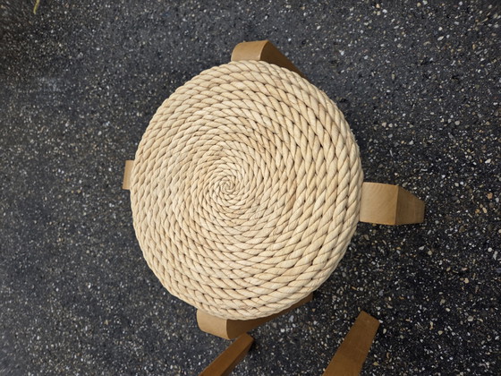 2x Tabourets Scandinaves Vintage en Jonc – Textile, Wood (photo 6 of 7)