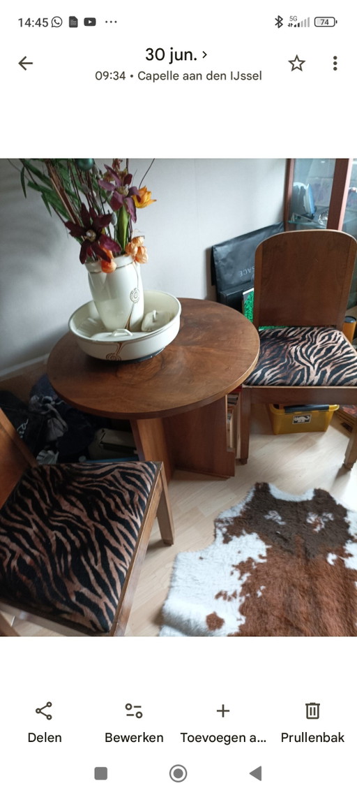 Conjunto Art Déco – eetkamerstoelen, Wood, Textile