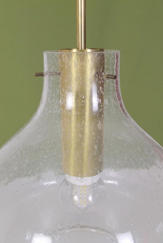 Image 1 of Lampada a sospensione vintage Doria - vetro tulipano/ghiaccio/ottone (1960)