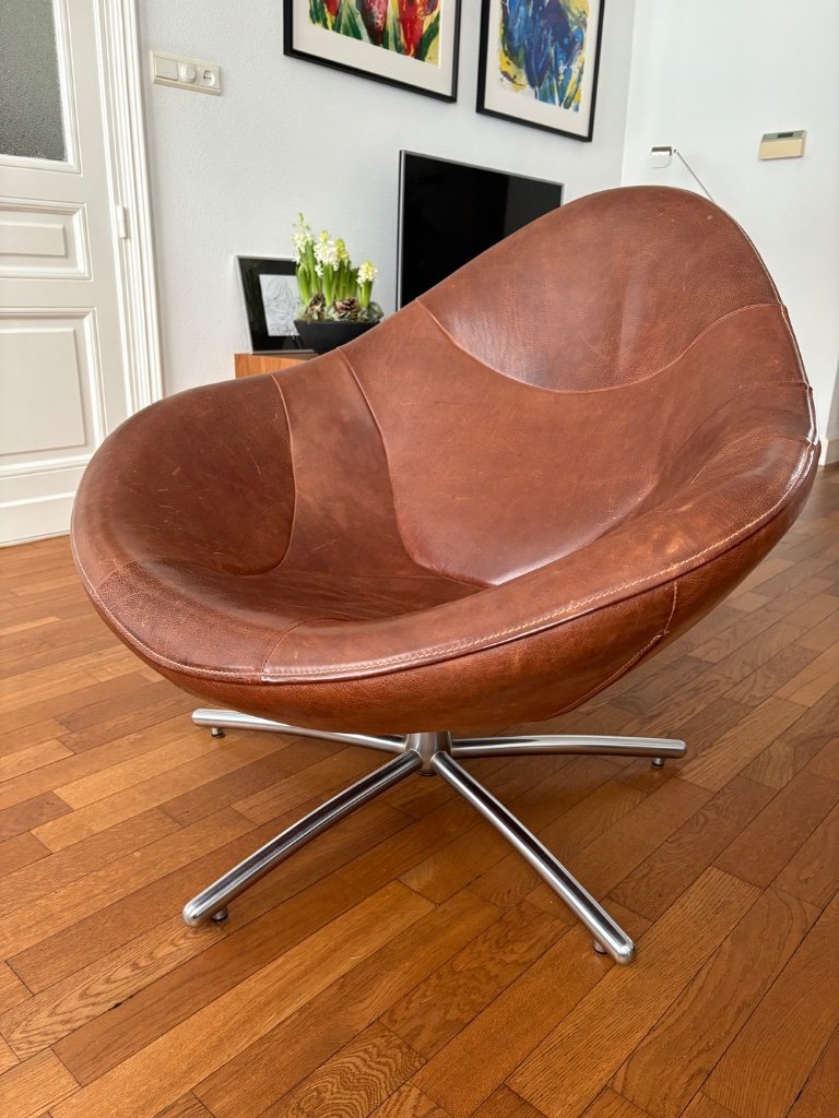 Label Fauteuil Hidde met draaipoot van Yak leer