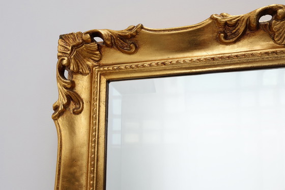 Image 1 of French Vintage square carved wooden gilded mirror in Baroque style