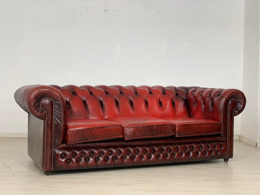 Originele chesterfield bank 3-zits leren bank ossenbloed