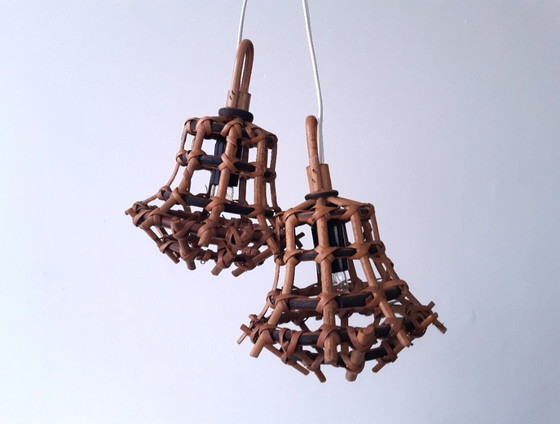Image 1 of Set of 2 rattan hanging lamps, mcm hanging lamps, rattan bedside lamps