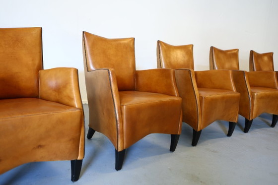Image 1 of 8x Model Bergere Bart van Bekhoven for Artistiek Breda sheepskin dining chairs