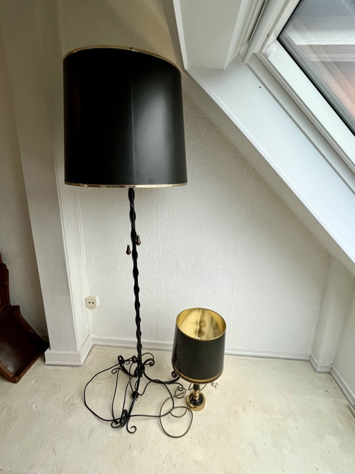 Stehlampe & Tischlampe Im Eleganten Vintage-Design – Schwarz/Gold – Set – vloerlampen, Brass