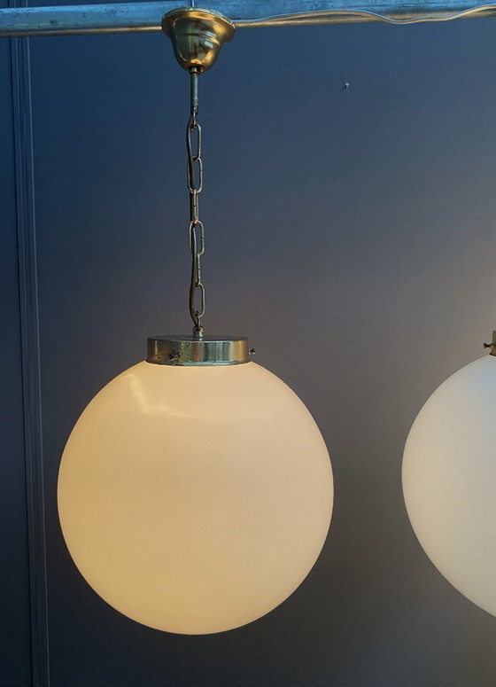 Image 1 of Sphere opal glass hanging lamps 1970s by Kamenicky Senov