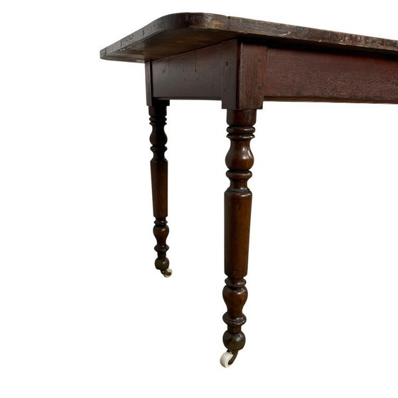 Image 1 of 3-meter long antique serving table – console table on porcelain wheels