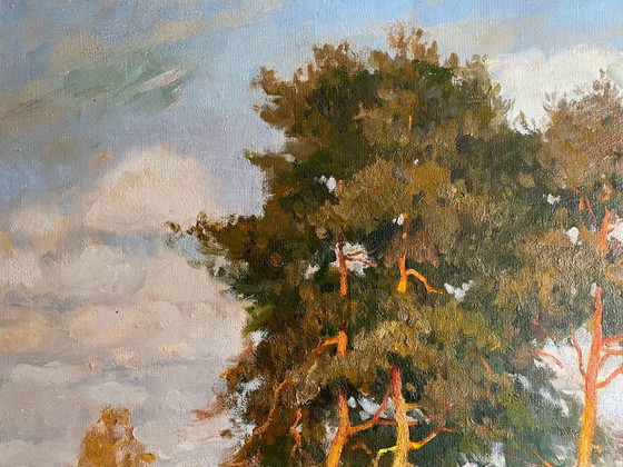 Image 1 of Original Vintage Oil Painting Nature Landscape By the River