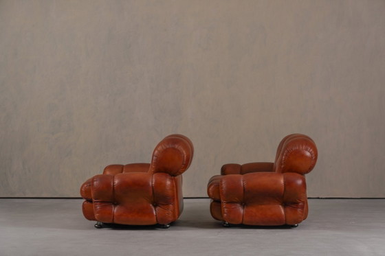 Image 1 of Fauteuils club italiens vintage en similicuir cognac, Italie, années 1970, lot de 2