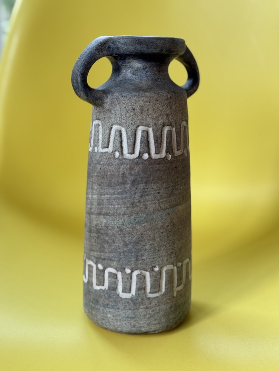 Image 1 of Vintage Heissner vase West Germany 1960s - with relief pattern and fat lava