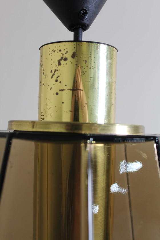 Image 1 of Vintage Rookglas Hanglamp, Plafondlamp Glashütte Limburg