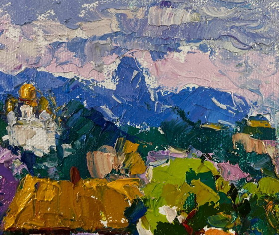 Image 1 of Original Oil Painting Summer Village Landscape Gentle breath of the morning wind