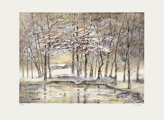 Image 1 of Antonio RIVERA Chaumière sous la neige Signed lithograph 1990