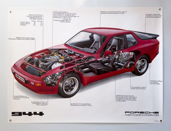 Image 1 of 🚗 Originele vintage Porsche 944 doorsnede – 1982 poster / plakat - XL 76 × 102 cm