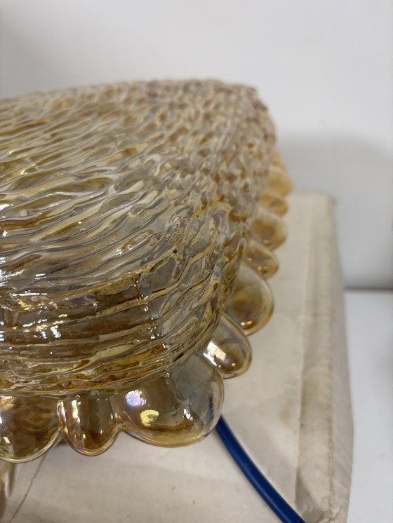 Image 1 of New old stock in doos !  Grote Glashütte Limburg plafonnière of wandlamp amber glas jaren ‘60/’70